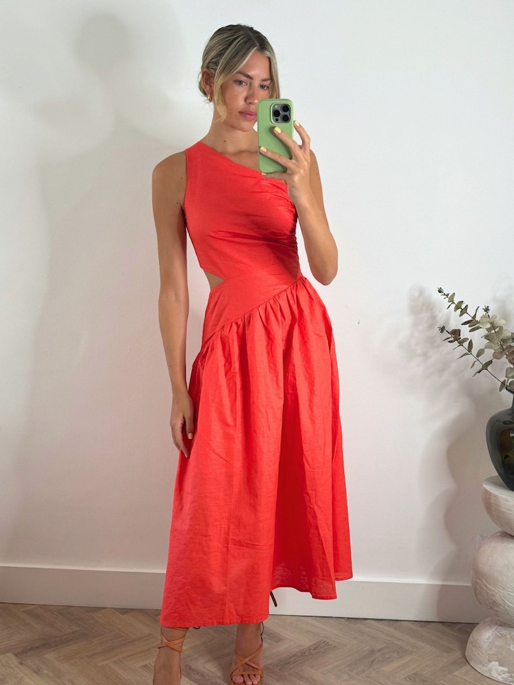Rose corail - Robe Style Cheat Jasmine à une épaule et découpe - Image 4 of 5
