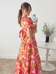 Style Cheat Red Tiered Floral Maxi Zoe Puff Sleeve Dress - Image 3 of 5
