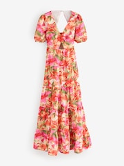 Style Cheat Red Tiered Floral Maxi Zoe Puff Sleeve Dress - Image 5 of 5