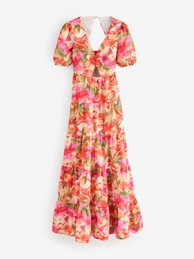 Style Cheat Red Tiered Floral Maxi Zoe Puff Sleeve Dress - Image 5 of 5