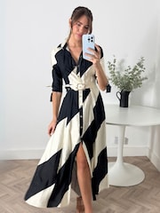Style Cheat Black Daphne Belted Shirt Dress - Image 1 of 4