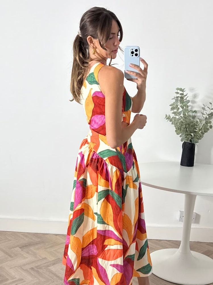 Orange – Tropisches Blumenmuster - Style Cheat White Polka Dot Jasmine One Shoulder Printed Midi Dress - Bild 2 von 5 Orange – Tropisches Blumenmuster - Style Cheat White Polka Dot Jasmine One Shoulder Printed Midi Dress - Bild 2 von 5