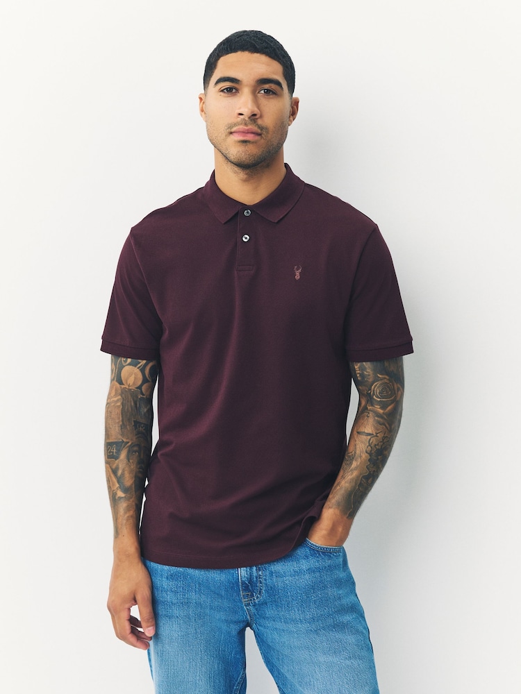 Burgundy Red Regular Fit Short Sleeve Pique Polo Shirt - Image 1 of 3 Burgundy Red Regular Fit Short Sleeve Pique Polo Shirt - Image 1 of 3