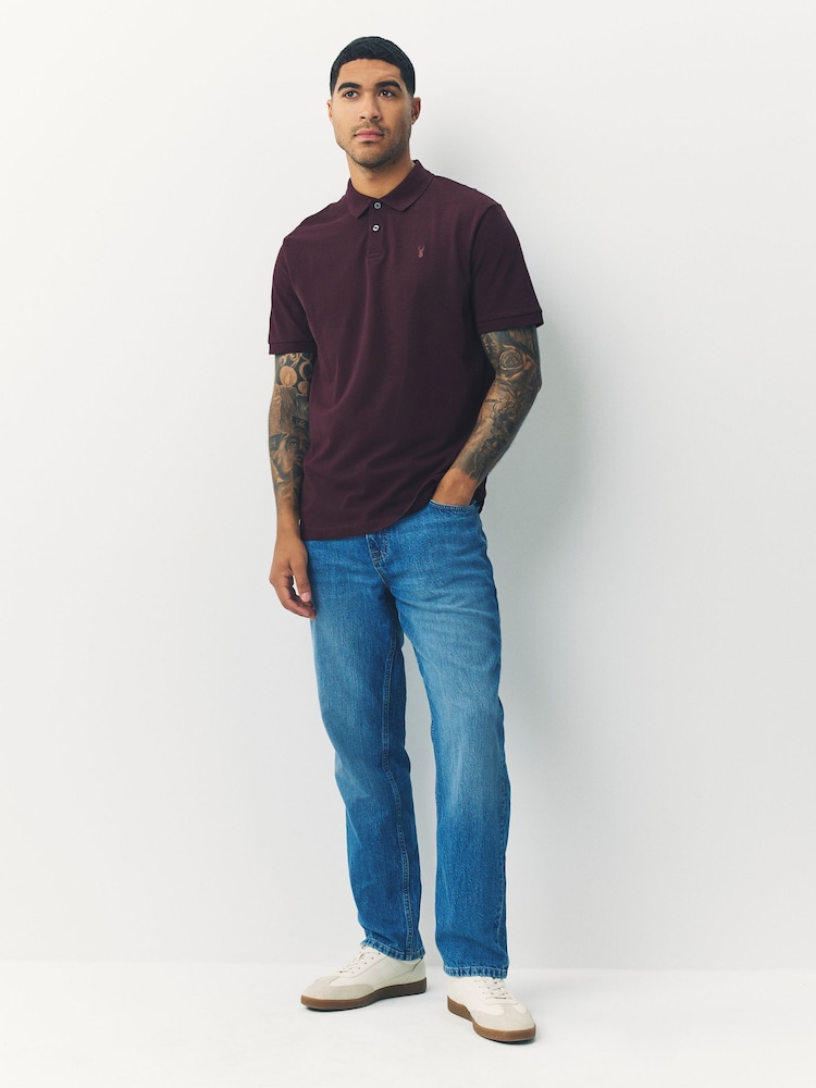 Burgundy Red Regular Fit Short Sleeve Pique Polo Shirt - Image 2 of 3 Burgundy Red Regular Fit Short Sleeve Pique Polo Shirt - Image 2 of 3