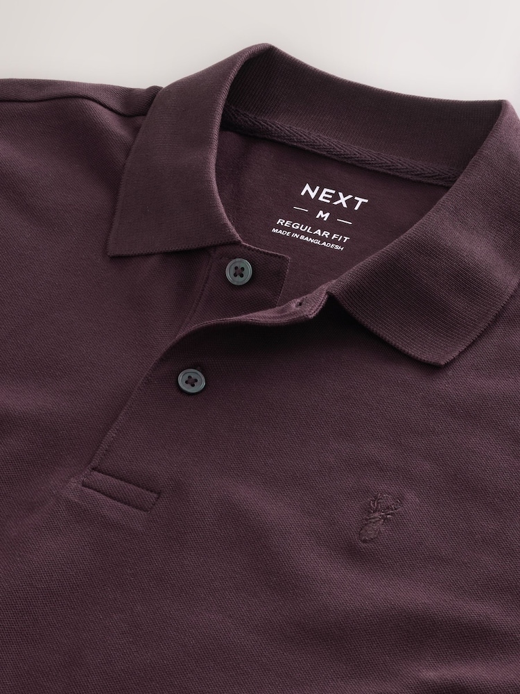 Burgundy Red Regular Fit Short Sleeve Pique Polo Shirt - Image 3 of 3