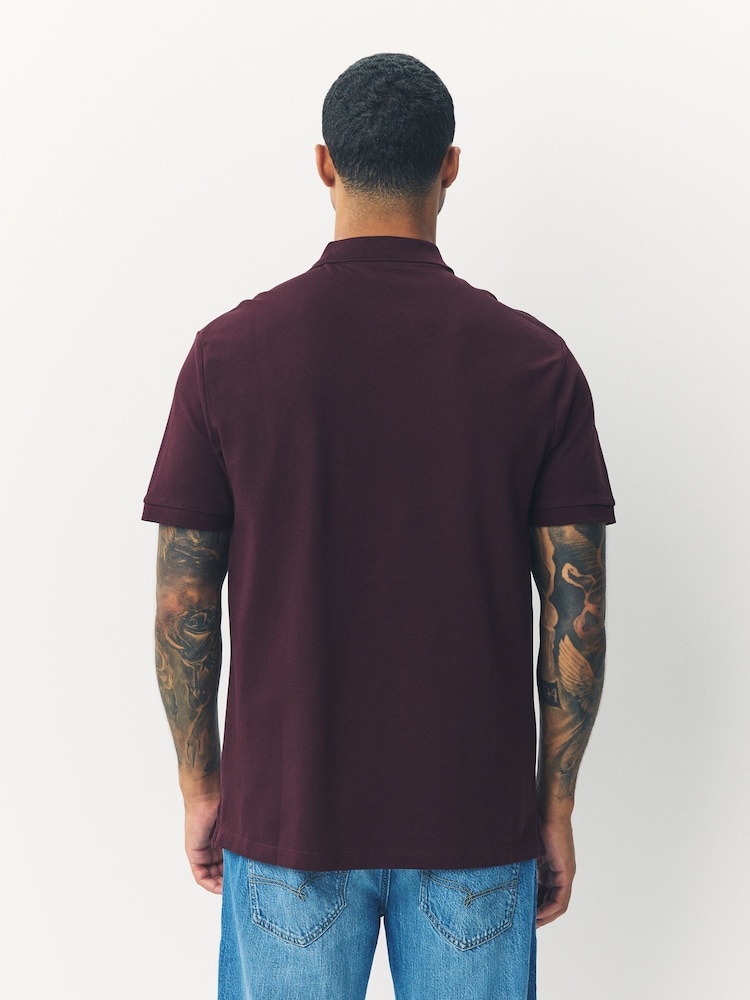 Burgundy Red Regular Fit Short Sleeve Pique Polo Shirt - Image 3 of 3 Burgundy Red Regular Fit Short Sleeve Pique Polo Shirt - Image 3 of 3