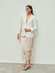 Champagne Gold Satin Midi Skirt With Lace Trim - Image 5 of 8