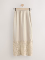 Champagne Gold Satin Midi Skirt With Lace Trim - Image 6 of 8