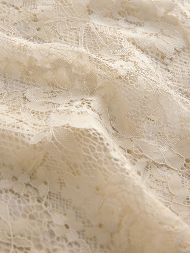 Champagne Gold Satin Midi Skirt With Lace Trim - Image 7 of 8