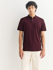Burgundy Red Slim Fit Short Sleeve Pique Polo Shirt - Image 1 of 7