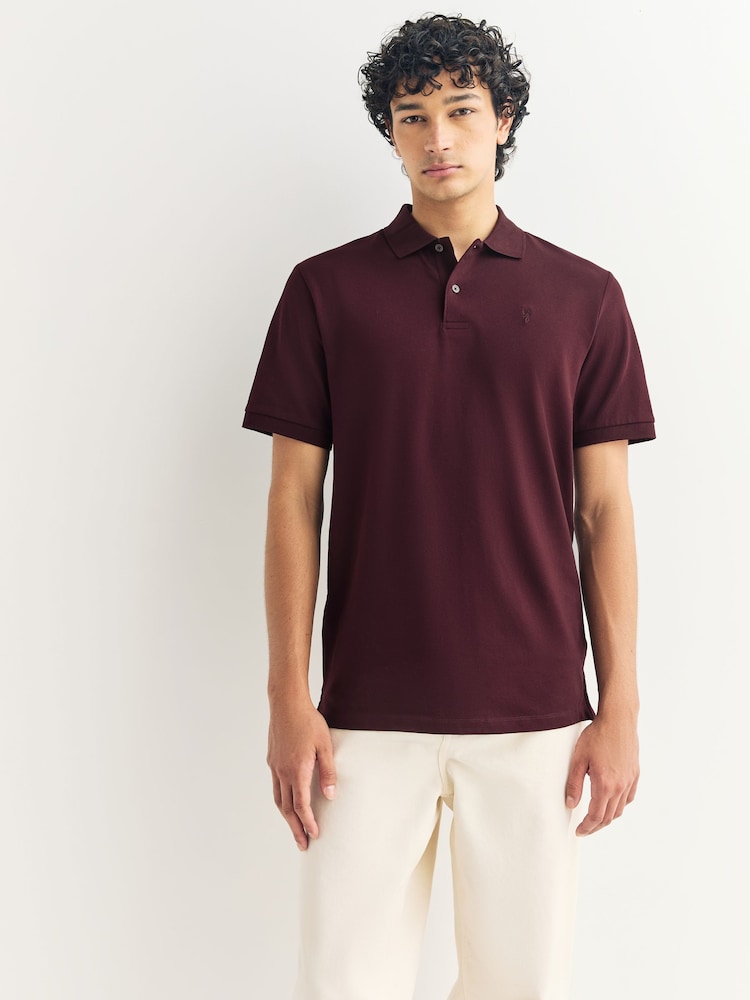 Burgundy Red Slim Fit Short Sleeve Pique Polo Shirt - Image 1 of 7