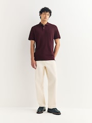 Burgundy Red Slim Fit Short Sleeve Pique Polo Shirt - Image 2 of 7