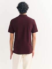 Burgundy Red Slim Fit Short Sleeve Pique Polo Shirt - Image 3 of 7