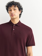 Burgundy Red Slim Fit Short Sleeve Pique Polo Shirt - Image 4 of 7