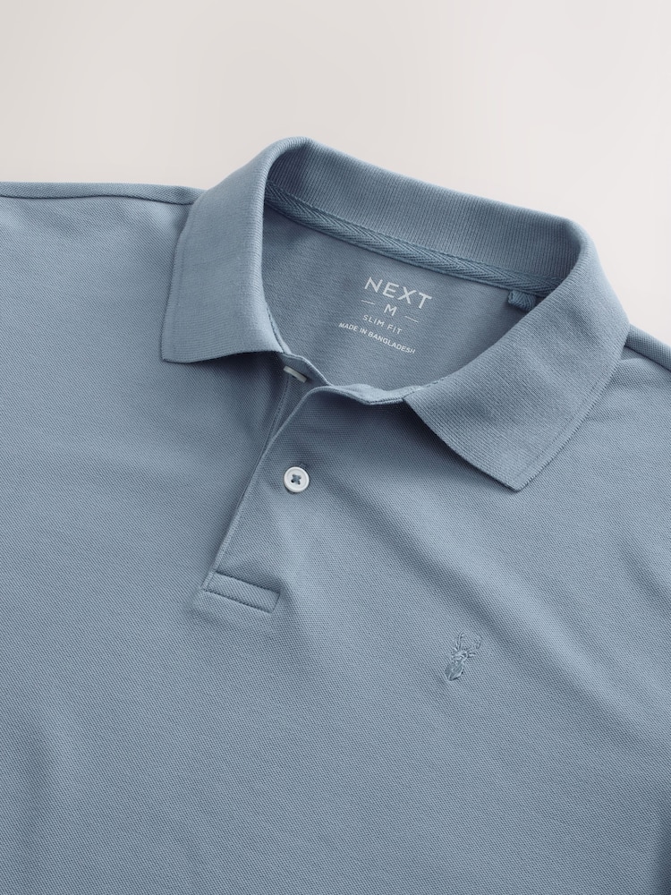 Steel Blue Slim Fit Short Sleeve Pique Polo Shirt - Image 3 of 3