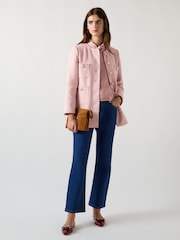 LK Bennett Pink Rosie Soft Blend Round Neck Long Line Tweed Jacket - Image 3 of 3