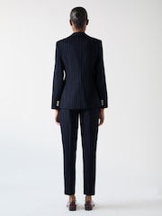 LK Bennett Blue Baxtor Blue & Navy Wool Blend Pin Stripe Jacket - Image 2 of 3