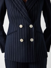 LK Bennett Blue Baxtor Blue & Navy Wool Blend Pin Stripe Jacket - Image 3 of 3
