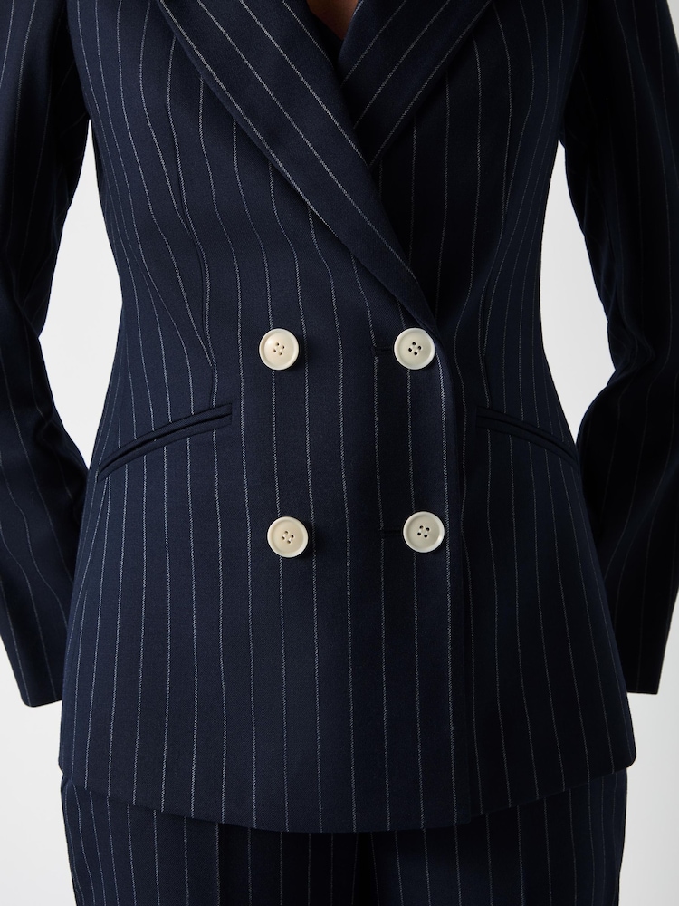 LK Bennett Blue Baxtor Blue & Navy Wool Blend Pin Stripe Jacket - Image 3 of 3