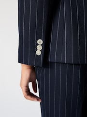 LK Bennett Blue Baxtor Blue & Navy Wool Blend Pin Stripe Jacket - Image 4 of 4