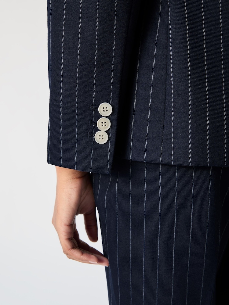 LK Bennett Blue Baxtor Blue & Navy Wool Blend Pin Stripe Jacket - Image 4 of 4