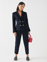 LK Bennett Blue Petite Baxtor Blue & Navy Wool Blend Pin Stripe Jacket - Image 3 of 3