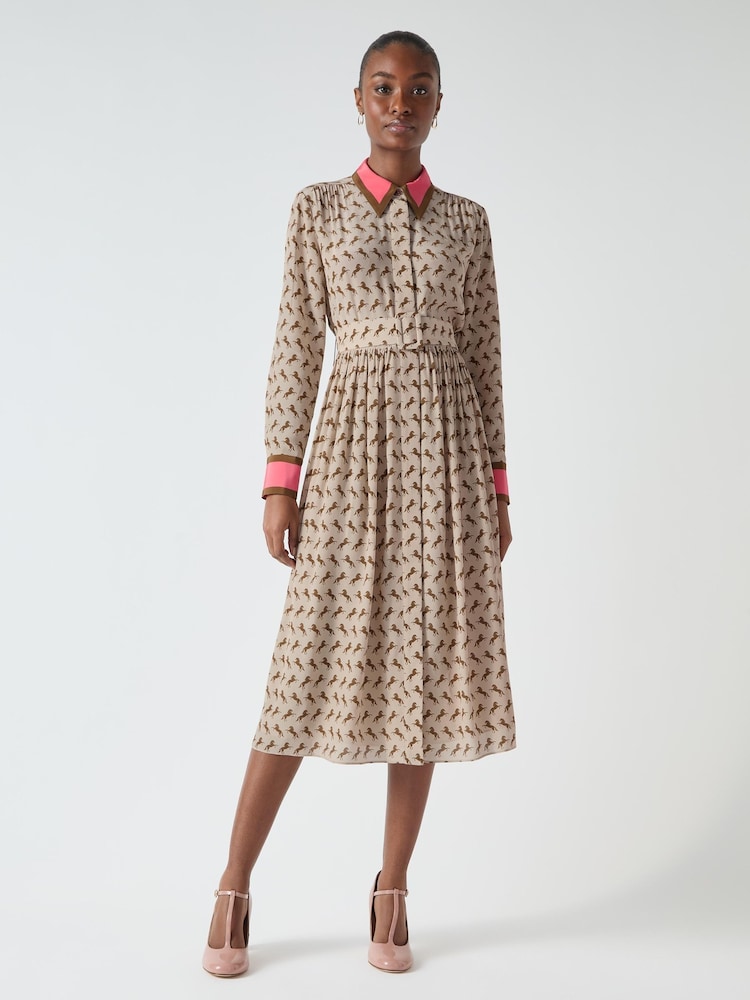 LK Bennett Brown Smith Multi Horse Silouette Print Dress - Image 1 of 6