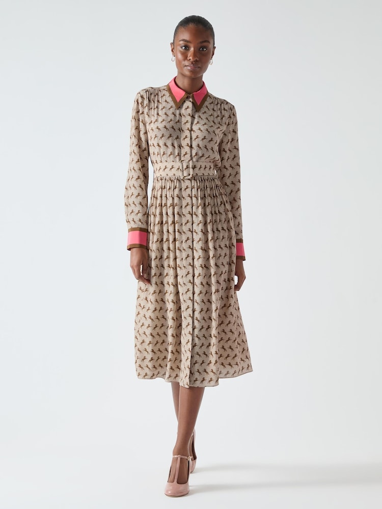 LK Bennett Brown Smith Multi Horse Silouette Print Dress - Image 2 of 6