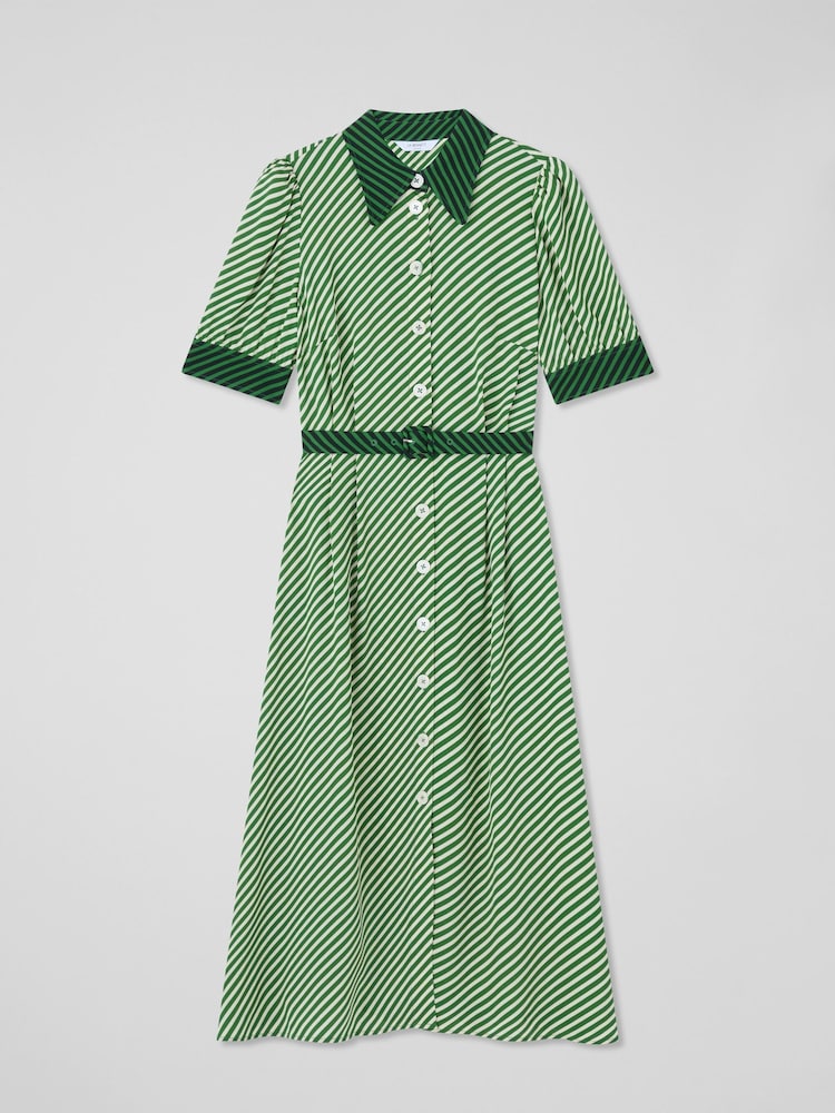Vestido camisero de viscosa en tono cálido con estampado a rayas en verde intenso y cinturón Petite Val de LK Bennett - Imagen 4 de 4 Vestido camisero de viscosa en tono cálido con estampado a rayas en verde intenso y cinturón Petite Val de LK Bennett - Imagen 4 de 4