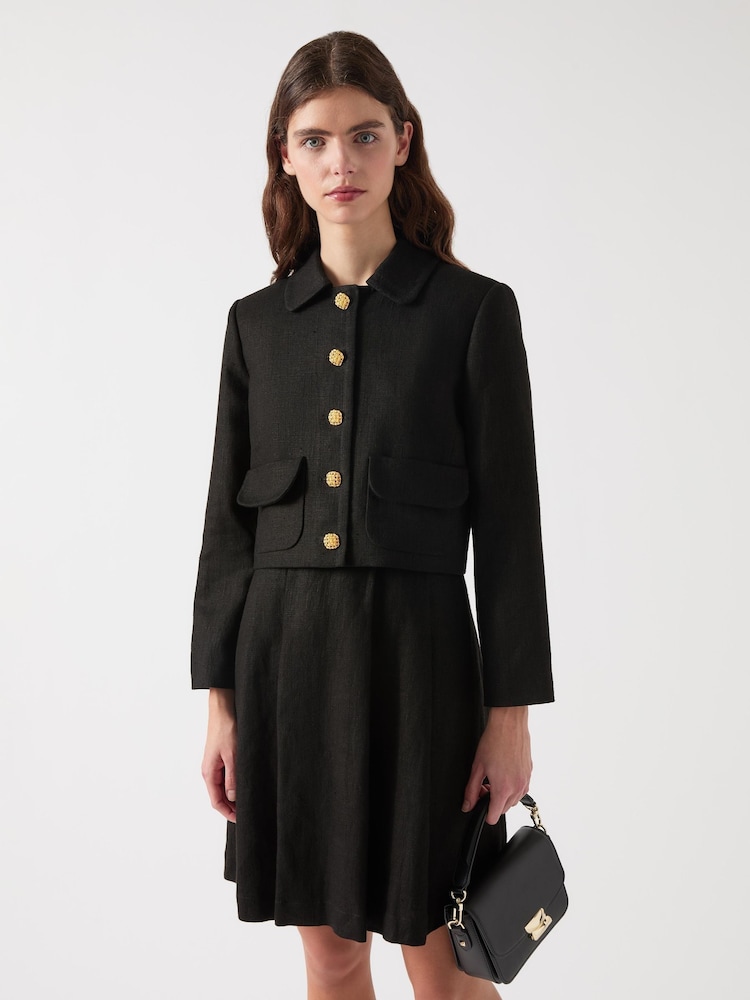 LK Bennett Black Lydia Linen Cropped Jacket - Image 3 of 6