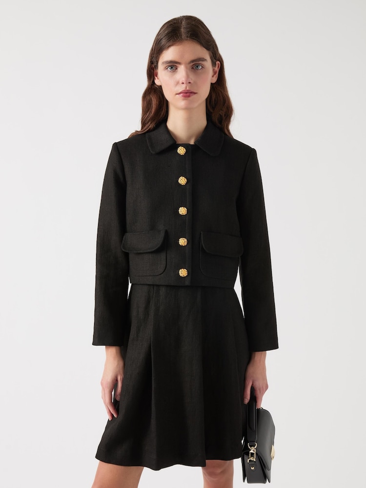 LK Bennett Black Lydia Linen Cropped Jacket - Image 4 of 6