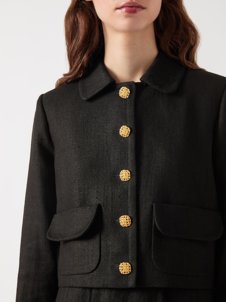 LK Bennett Black Lydia Linen Cropped Jacket - Image 5 of 6