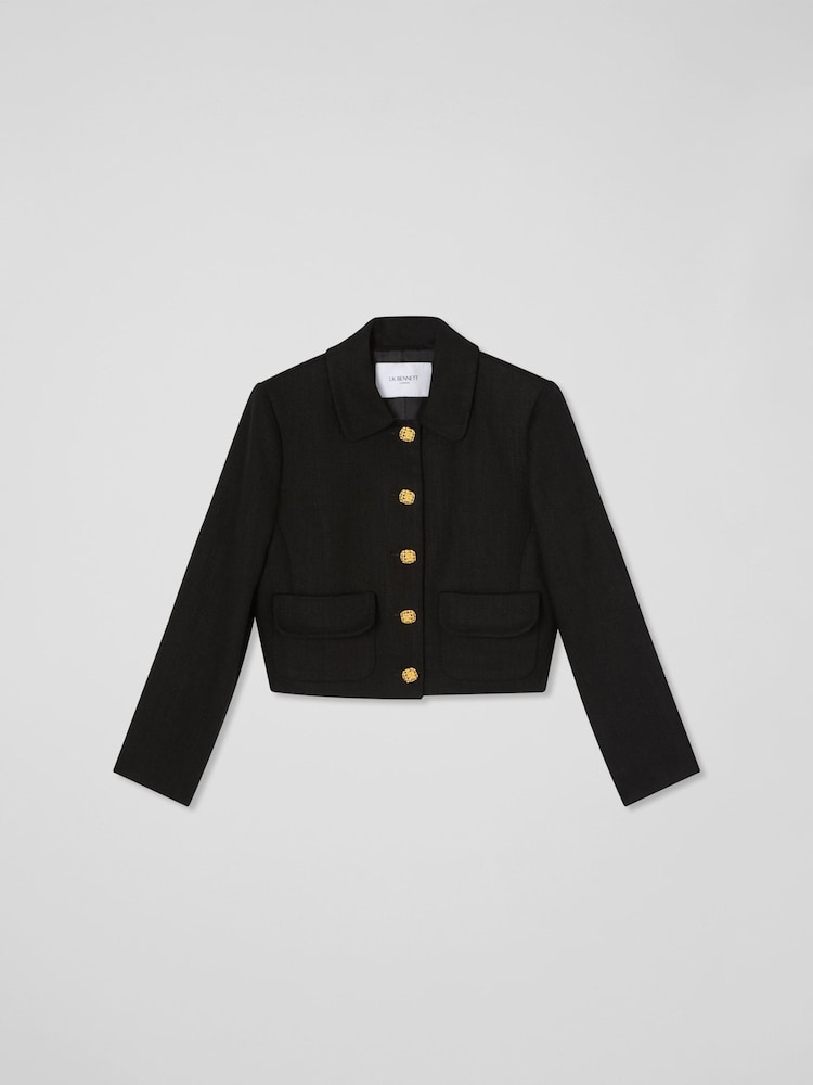 LK Bennett Black Lydia Linen Cropped Jacket - Image 6 of 6