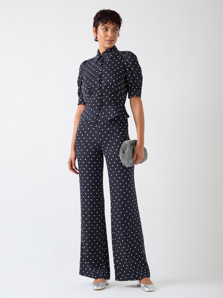 LK Bennett Blue Elsie Spring & Birch Viscose 40'S Polka Dot Button Detail Blouse - Image 1 of 4