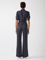 LK Bennett Blue Elsie Spring & Birch Viscose 40'S Polka Dot Button Detail Blouse - Image 2 of 4