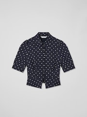 LK Bennett Blue Elsie Spring & Birch Viscose 40'S Polka Dot Button Detail Blouse - Image 4 of 4