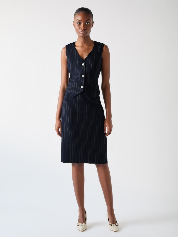 LK Bennett Blue Petite Baxtor Wool Blend Pin Stripe Waistcoat - Image 1 of 4