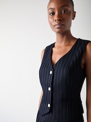 LK Bennett Blue Petite Baxtor Wool Blend Pin Stripe Waistcoat - Image 4 of 4