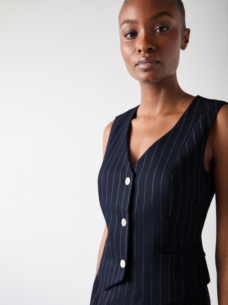 LK Bennett Blue Petite Baxtor Wool Blend Pin Stripe Waistcoat - Image 4 of 4
