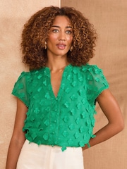 Зеленый - Love & Roses 3D Flutter Sleeve Blouse - Изображение 1 из 4