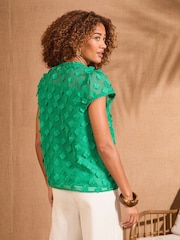 Зеленый - Love & Roses 3D Flutter Sleeve Blouse - Изображение 4 из 4