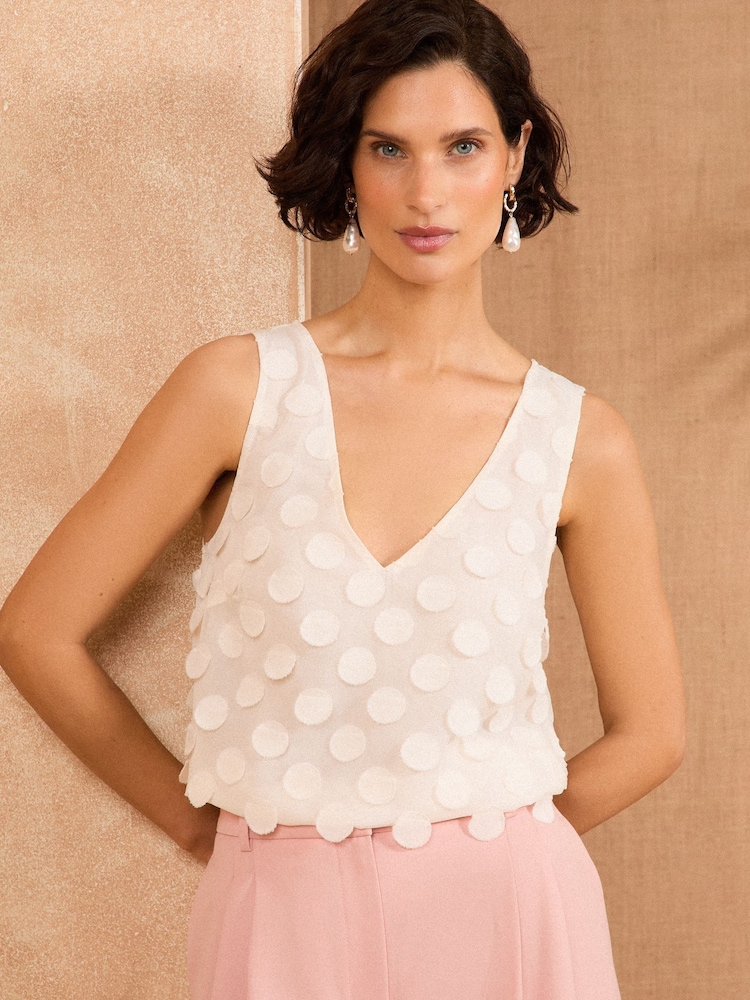 Love & Roses White Ecru 3D Spot V-Neck Vest - Image 1 of 4