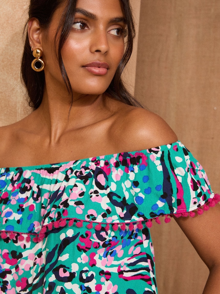 Love & Roses Blue Printed Bardot Top - Image 2 of 4
