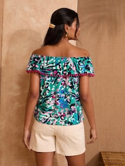 Love & Roses Blue Printed Bardot Top - Image 4 of 4