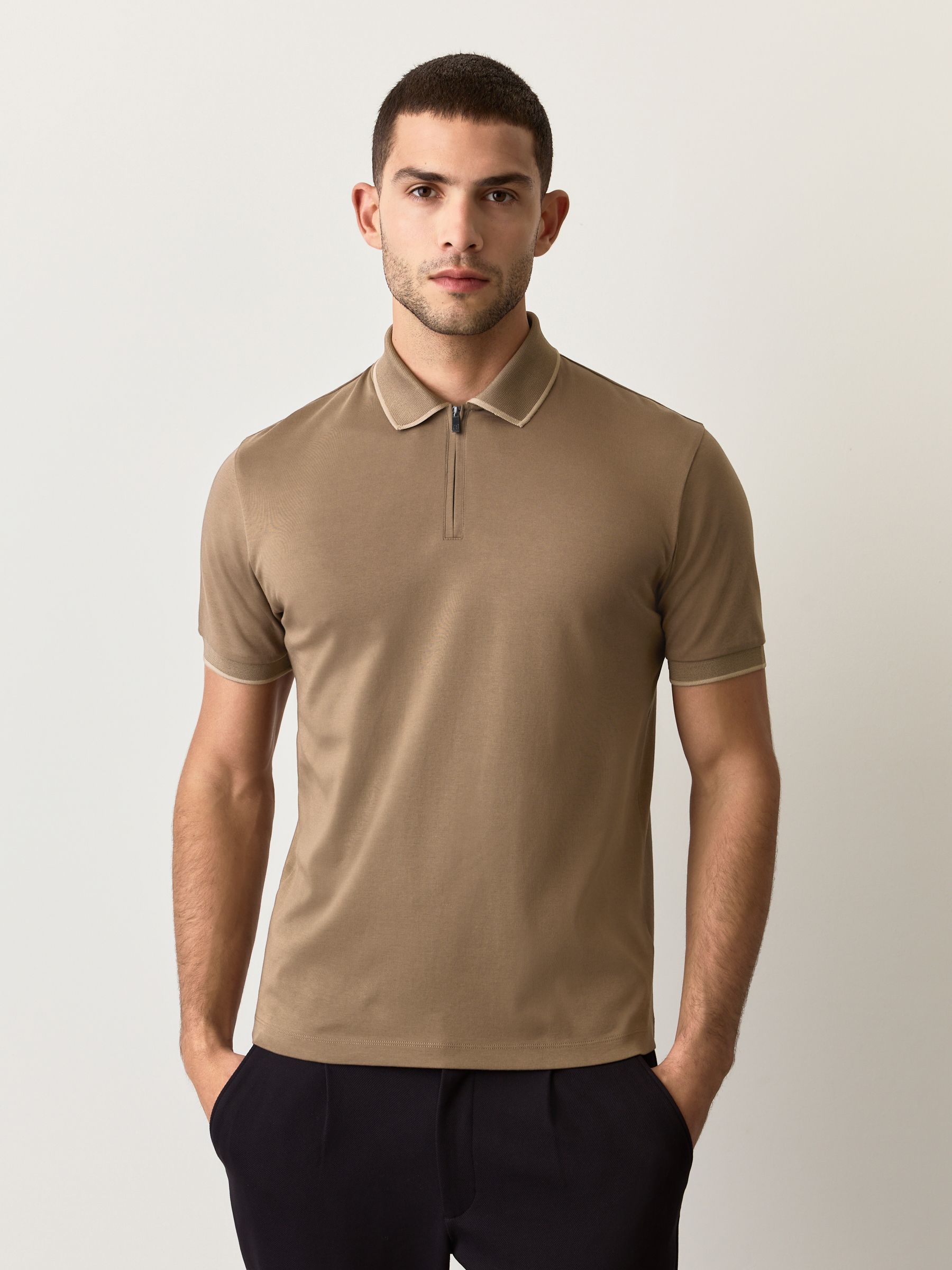 Buy Brown Regular Fit Short Sleeve Tipped Polo Shirt from the Next
