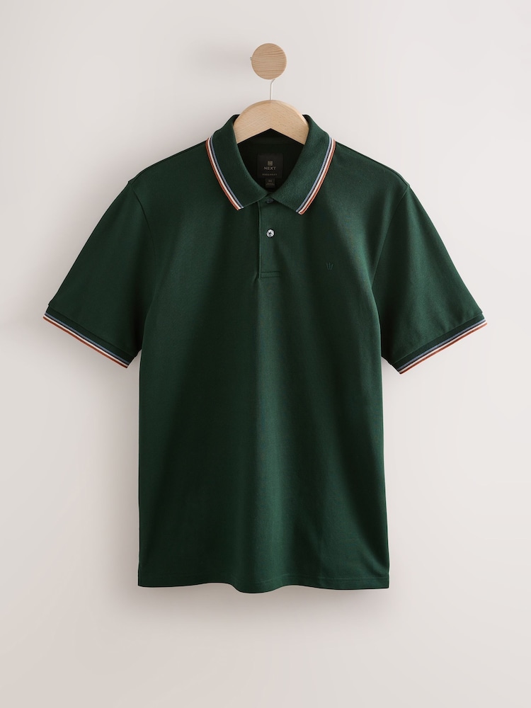 Green Regular Fit Short Sleeve Tipped Polo Shirt - Image 1 of 3