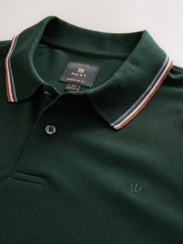 Green Regular Fit Short Sleeve Tipped Polo Shirt - Image 2 of 3