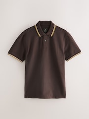 Brown Regular Fit Short Sleeve Tipped Polo Shirt - Image 1 of 3