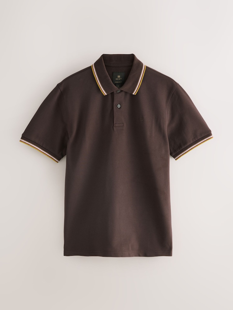 Brown Regular Fit Short Sleeve Tipped Polo Shirt - Image 1 of 3