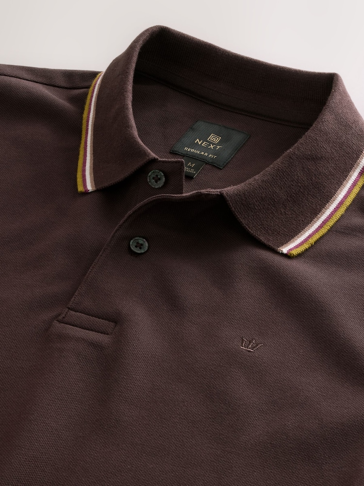 Brown Regular Fit Short Sleeve Tipped Polo Shirt - Image 2 of 3